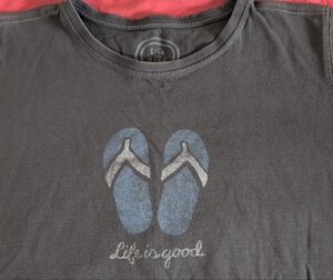 Life Is Good Gray and Blue Graphic Tee